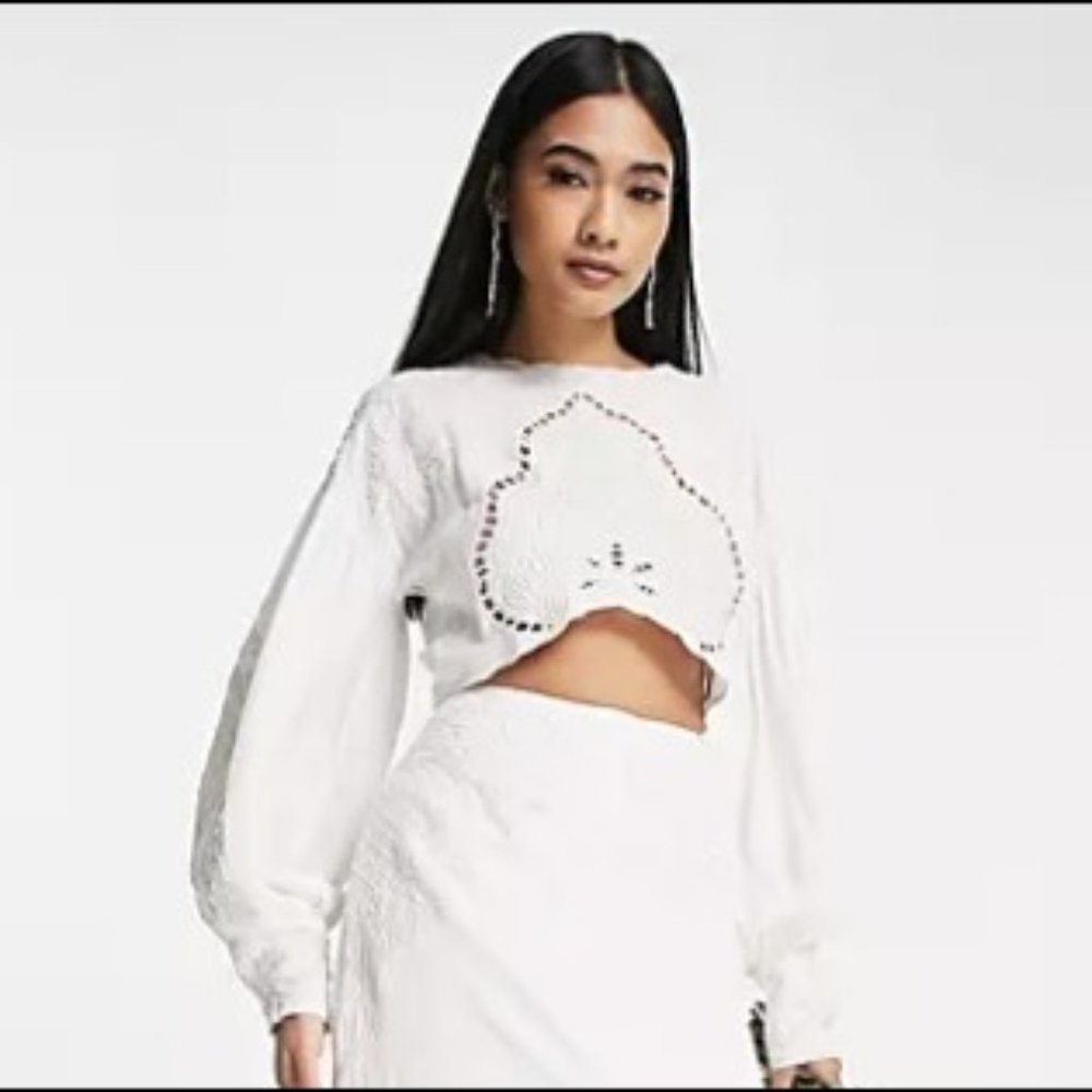 ASOS EDITION embroidered top with cutwork in ivory